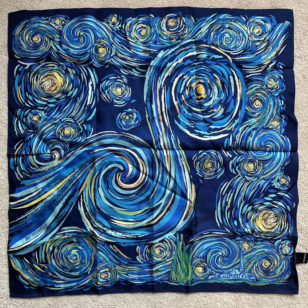 Freywille 100% Silk Square Scarf Homage to Vincent Van Gogh Starry Night